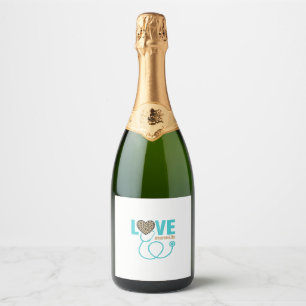 Verpleegster Love Luipaard Stethoscoop Vectorontwe Sparkling Wijnetiket