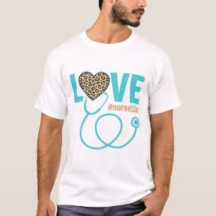 Verpleegster Love Luipaard Stethoscoop Vectorontwe T-shirt
