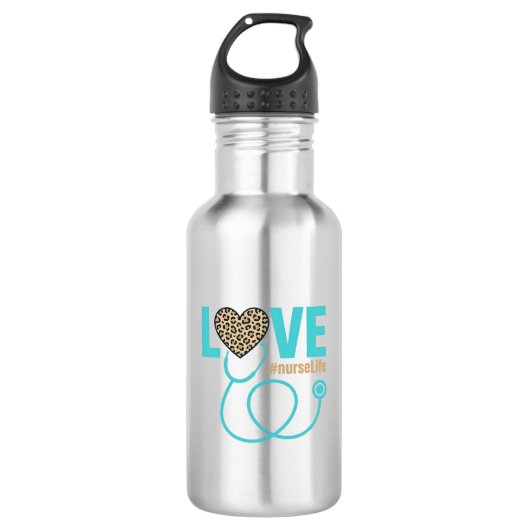 Verpleegster Love Luipaard Stethoscoop Vectorontwe Waterfles (Voorkant)