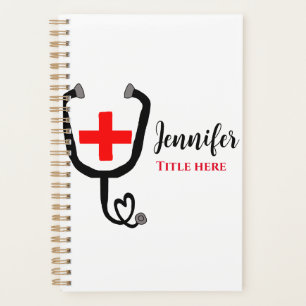 Verpleegster medisch arts rood plus stethoscoop vo planner