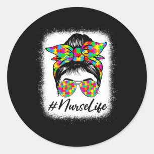 Verpleegster Messy Bun Vrouwen Ondersteuning Autis Ronde Sticker