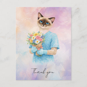 Verpleegster met Bloemen van Verpleegster om dank Briefkaart