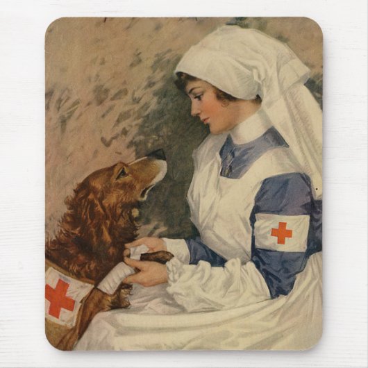Verpleegster met Golden Retriever 1917 WW1 Muismat (Voorkant)