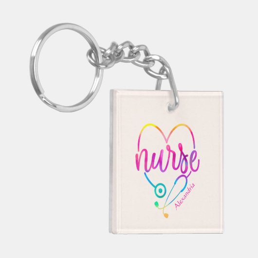 Verpleegster met hartvormige stethoscoop sleutelhanger (Voorkant Links)