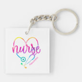 Verpleegster met hartvormige stethoscoop sleutelhanger (Achterkant)