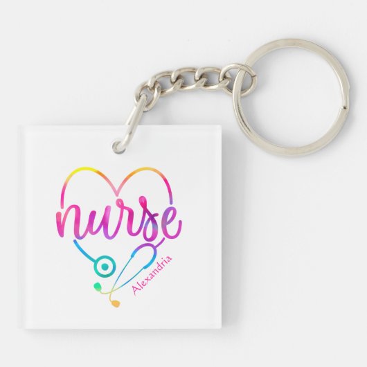 Verpleegster met hartvormige stethoscoop sleutelhanger (Achterkant)