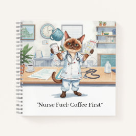 Verpleegster met koffie en je eigen tekst notitieboek