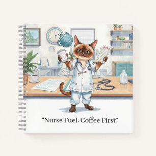 Verpleegster met koffie en je eigen tekst notitieboek