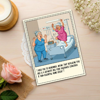 Verpleegster met oudere patiënt dansen beterschap briefkaart