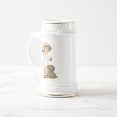 verpleegster met puppy T-shirts en cadeautjes Bierpul (Voorkant links)