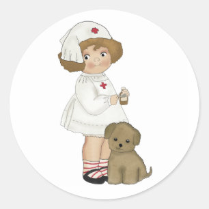  verpleegster met puppy T-shirts en cadeautjes Ronde Sticker