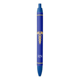 Verpleegster monogram & gouden caduceus op blauw zwarte inkt pen