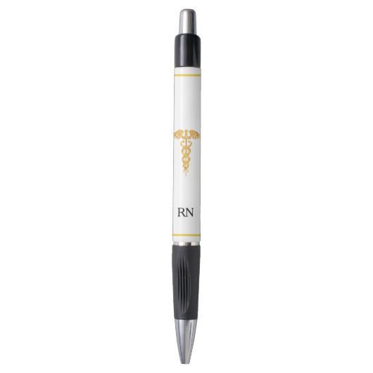 Verpleegster monogram & gouden caduceus op wit pen (Voorkant Verticaal)