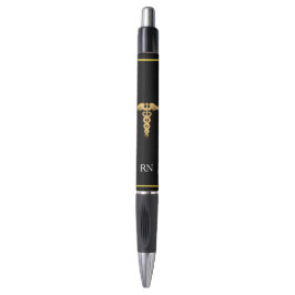 Verpleegster Monogram & Gouden Caduceus op Zwart Pen