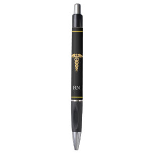 Verpleegster Monogram & Gouden Caduceus op Zwart Pen