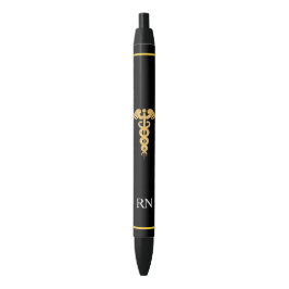 Verpleegster monogram & gouden caduceus op zwart zwarte inkt pen