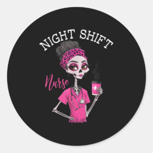 Verpleegster nachtdienst icu skelet  ronde sticker