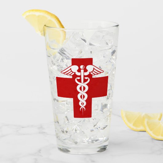 Verpleegster of Dokter Caduceus Kruis Glas (Voorkant ijs)