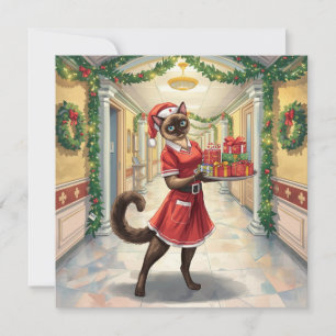 Verpleegster op plicht kersttijd voor kattenliefhe feestdagenkaart