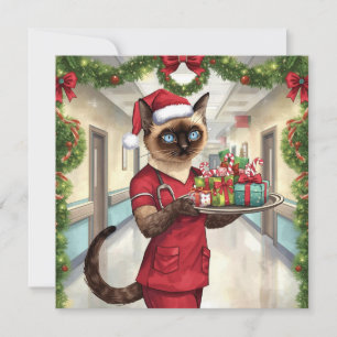 Verpleegster op plicht kersttijd voor kattenliefhe feestdagenkaart