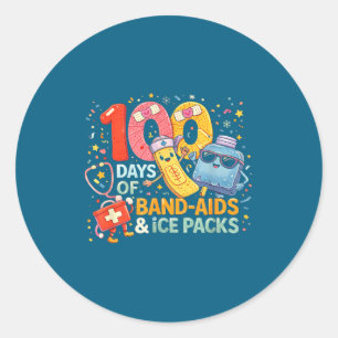 Verpleegster op school 100 dagen pleisters ijspakk ronde sticker