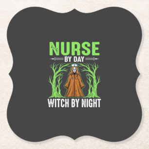 Verpleegster Overdag Heks 's Nachts Halloween-ontw Kartonnen Onderzetters