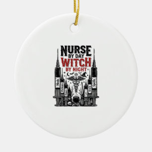 Verpleegster Overdag Heks 's Nachts Halloween-ontw Keramisch Ornament