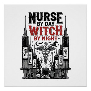 Verpleegster Overdag Heks 's Nachts Halloween-ontw Perfect Poster