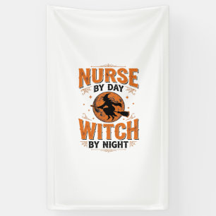 Verpleegster overdag Heks 's nachts Halloween-ontw Spandoek