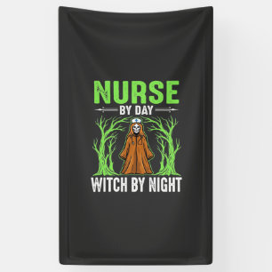 Verpleegster Overdag Heks 's Nachts Halloween-ontw Spandoek