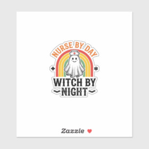 Verpleegster Overdag Heks 's Nachts Vintage Spook Sticker