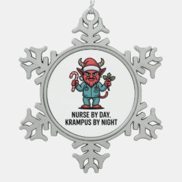 Verpleegster overdag, Krampus 's nachts, verpleegs Tin Sneeuwvlok Ornament