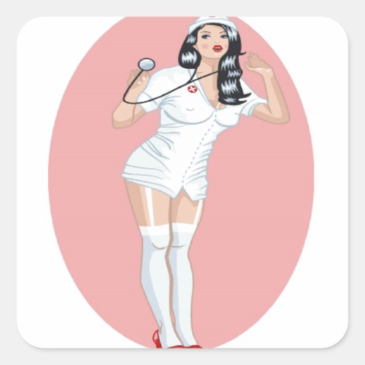 Verpleegster Pin Up Vierkante Sticker (Voorkant)