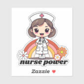 Verpleegster Power Retro Verpleegster en Rainbow W Sticker (Vel)
