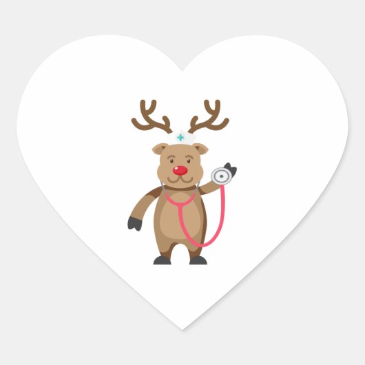 Verpleegster RENDIER Grappig Schattige Kerst Kunst Hart Sticker (Voorkant)