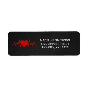 Verpleegster retouradres, rood hartslag medisch sy etiket