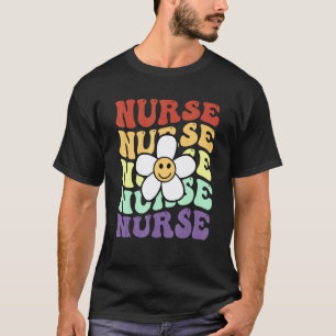 Verpleegster Retro Zonnebloem Glimlach Kleurrijke T-shirt