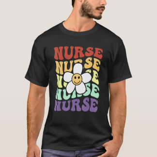 Verpleegster Retro Zonnebloem Glimlach Kleurrijke  T-shirt