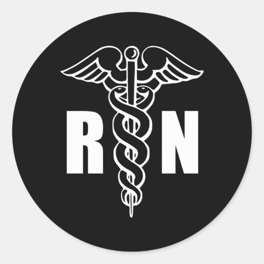 Verpleegster Rn Caduceus Medisch Symbool Verpleegk Ronde Sticker (Voorkant)