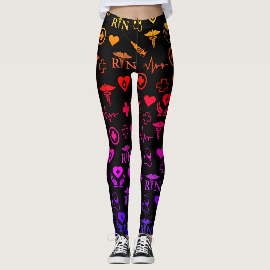 Verpleegster RN Medisch Zwart Multi Leggings (Voorkant)
