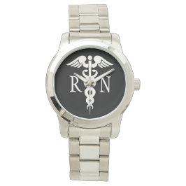 Verpleegster RN Wit Caduceus Dames Zilver Horloge