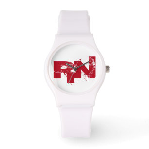 Verpleegster RN Wit Rood Typografie Custom Horloge
