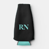 Verpleegster RN Zwart Turquoise Minimale Typografi Flesjeskoeler (Voorkant)