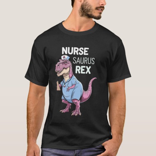 Verpleegster Saurus Rex Roze Bloemendino T-shirt (Voorkant)