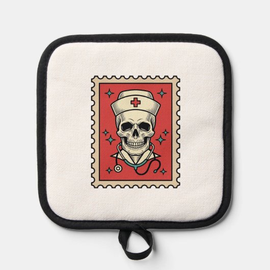 Verpleegster Schedel Grappige Retro Stempel_1 Pannenlap (Voorkant)