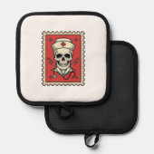 Verpleegster Schedel Grappige Retro Stempel_1 Pannenlap (Voorkant / Achterkant)