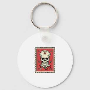 Verpleegster Schedel Grappige Retro Stempel_1 Sleutelhanger