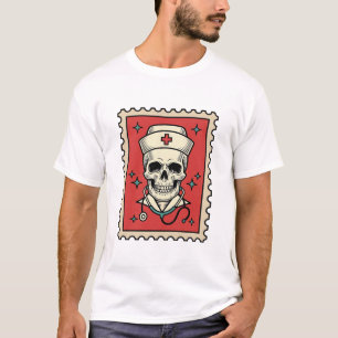 Verpleegster Schedel Grappige Retro Stempel_1 T-shirt