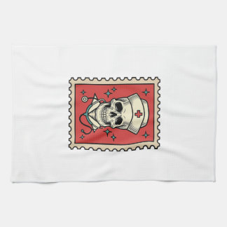 Verpleegster Schedel Grappige Retro Stempel_1 Theedoek