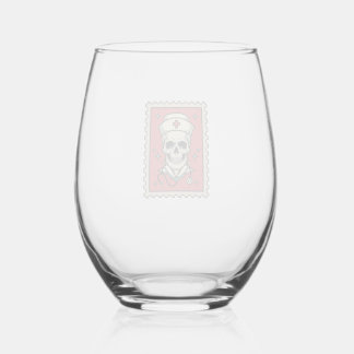 Verpleegster Schedel Grappige Retro Stempel_1 Wijnglas Zonder Voet
